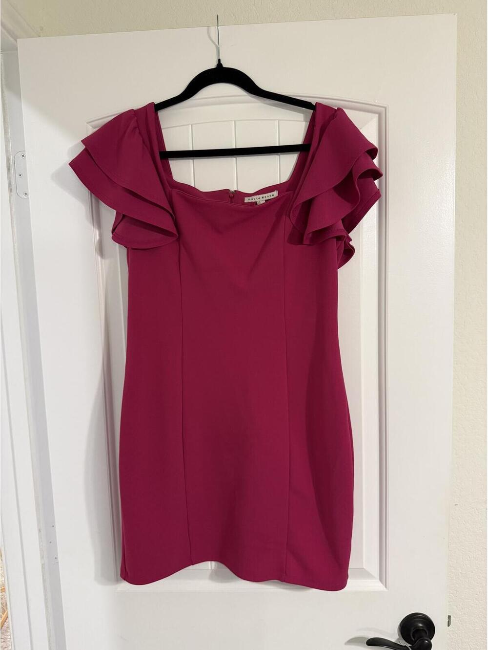 Haute Monde Pink Ruffle Sleeve Dress Size Large